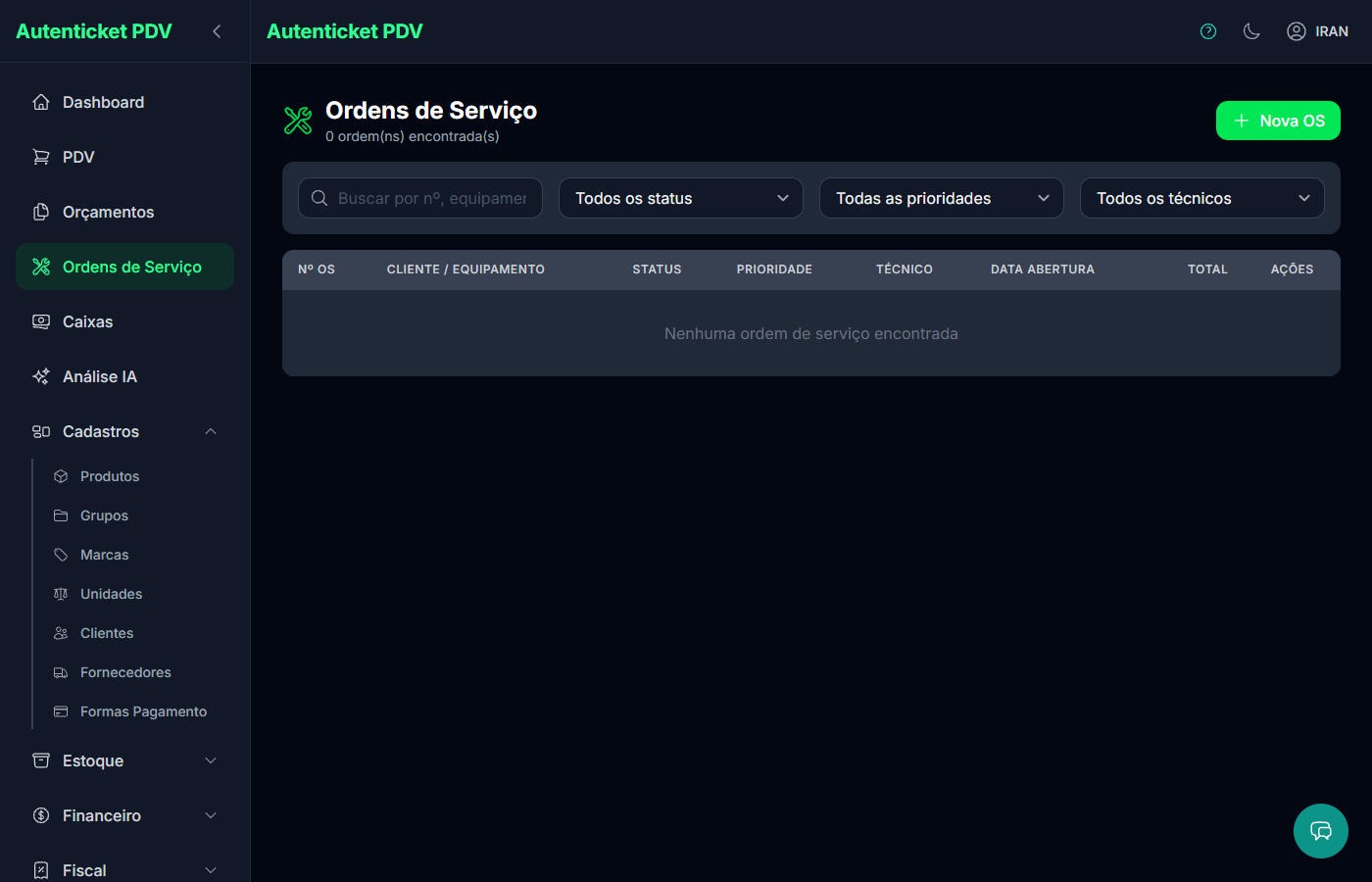 Tela de Ordens de Serviço