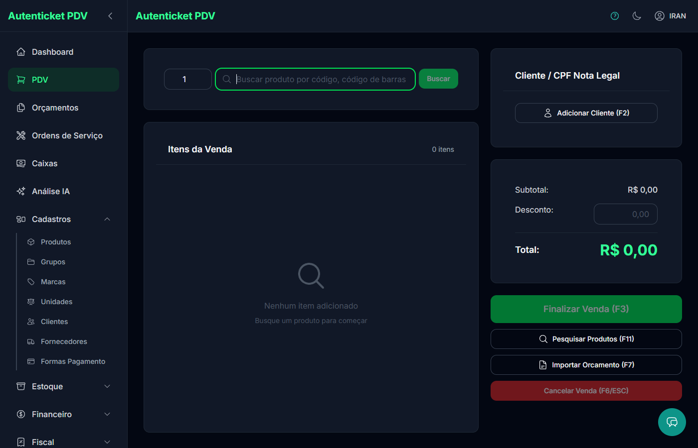 Tela do PDV